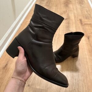 Paloma | Vintage Italian Leather Brown Square Toe Block Heel Ankle Boots, 9.5M